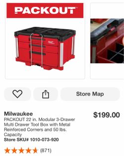 Milwaukee PACKOUT 22 in. Modular 3-Drawer Multi Drawer Tool Box with Metal Reinforced Corners and 50 Ibs. Capacity