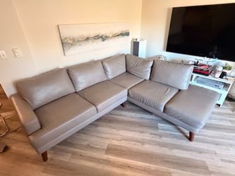 Gray Leather Sectional - 8ft