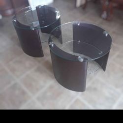 contemporary solid wood thick tempered glass end tables