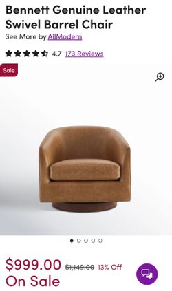 Bennett Genuine Leather Swivel Barrel Chair