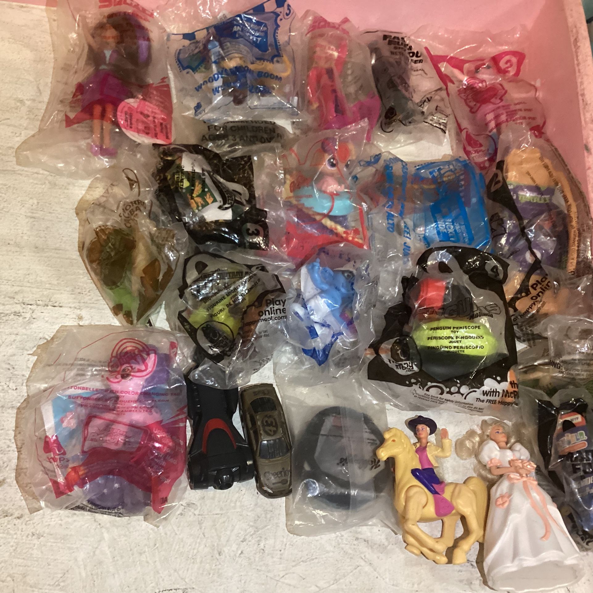 21 McDonald’s Happy meal Toy lot Barbie,hot wheels,transformers,Tmnt, & more