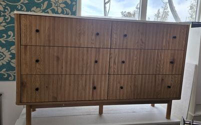 Fluted 6 Drawers Dresser For Bedroom, 54" Wide Wood Dresser, Chest Of Drawers 