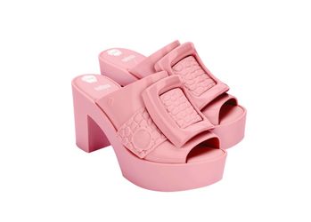 Melissa Platform mules jelly block heel sandals collaboration with victor & Rolf large buckle jelly baby pink Barbie shoes  Excellent condition. Worn 