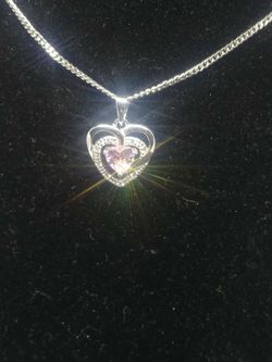 Pink heart with Cz's charm and necklace