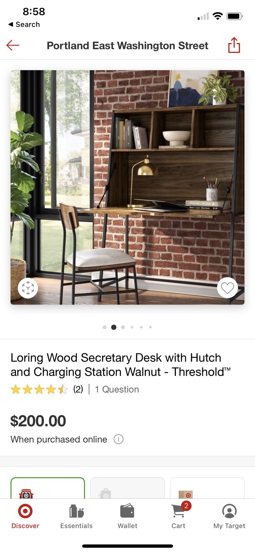 New In Box! Wood Desk With Hutch And Charging Port