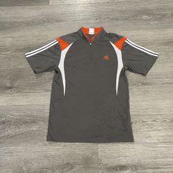 Vintage adidas men's grey/ white and orange soccer zip up shirt