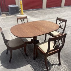 Antique Solid Wood Dining Table With 4 Matching Chairs 
