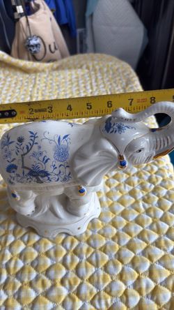 Ceramic Elephant Figurine with Blue Floral Design