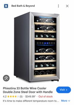 Phiestina 33 Bottle Wine Cooler Double Zone Steel Door with Handle