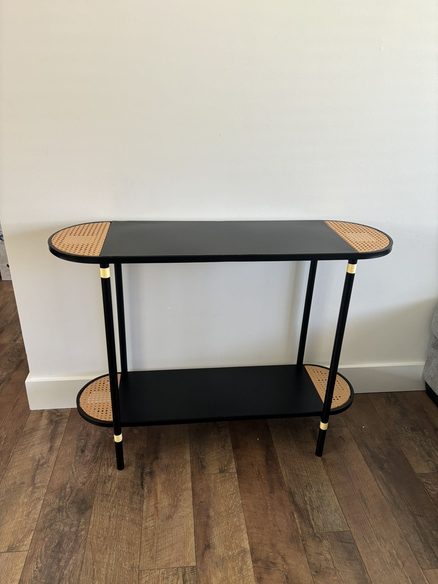 Black Rattan Console Table Metal 