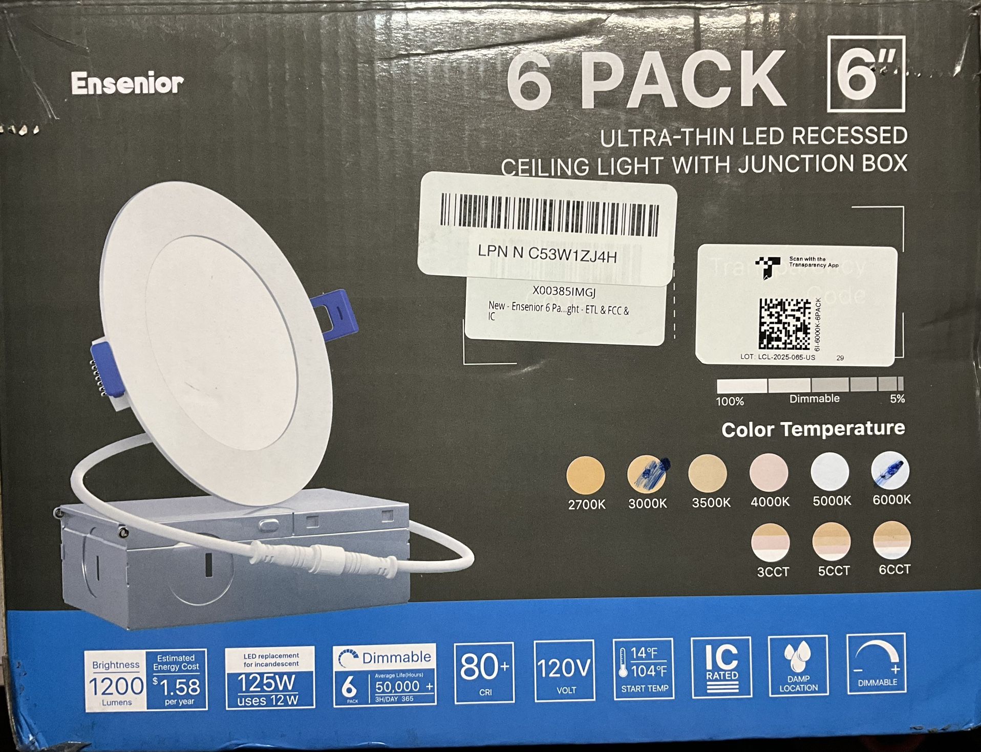 Ensenior ULTRA-THIN LED RECESSED CEILING LIGHT WITH JUNCTION BOX