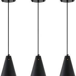 Black Pendant Lights 3 Pack for Kitchen Island,Small Modern Industrial Chandeliers with Cone Metal Shade,Mini Adjustable Cord Hanging Lighting Fixture