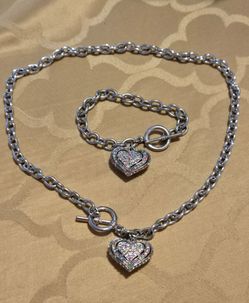 Vintage Multicolor Crystal Stone Heart Toggle Necklace and Bracelet. 20 years old.
