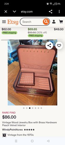 Vintage Wood Jewelry Box with Brass Hardware