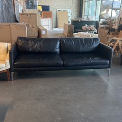 Real Leather Black Sofa 