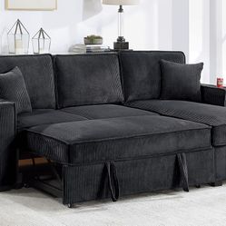 Convertible Sectional Reversible Storage Chaise W/ Cup Holder & USB & USB-C Port