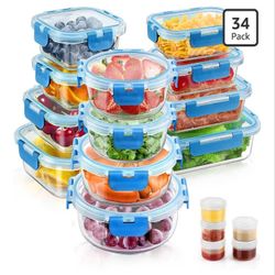 34pcs Glass Food Storage Containers with Lids X(296)