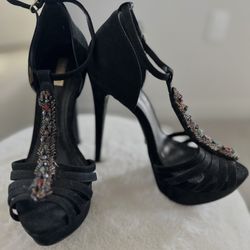 Black Beaded Heels