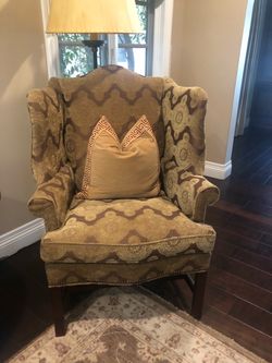 Pair of Elegant Upholstered Wingback Accent Chairs – $250