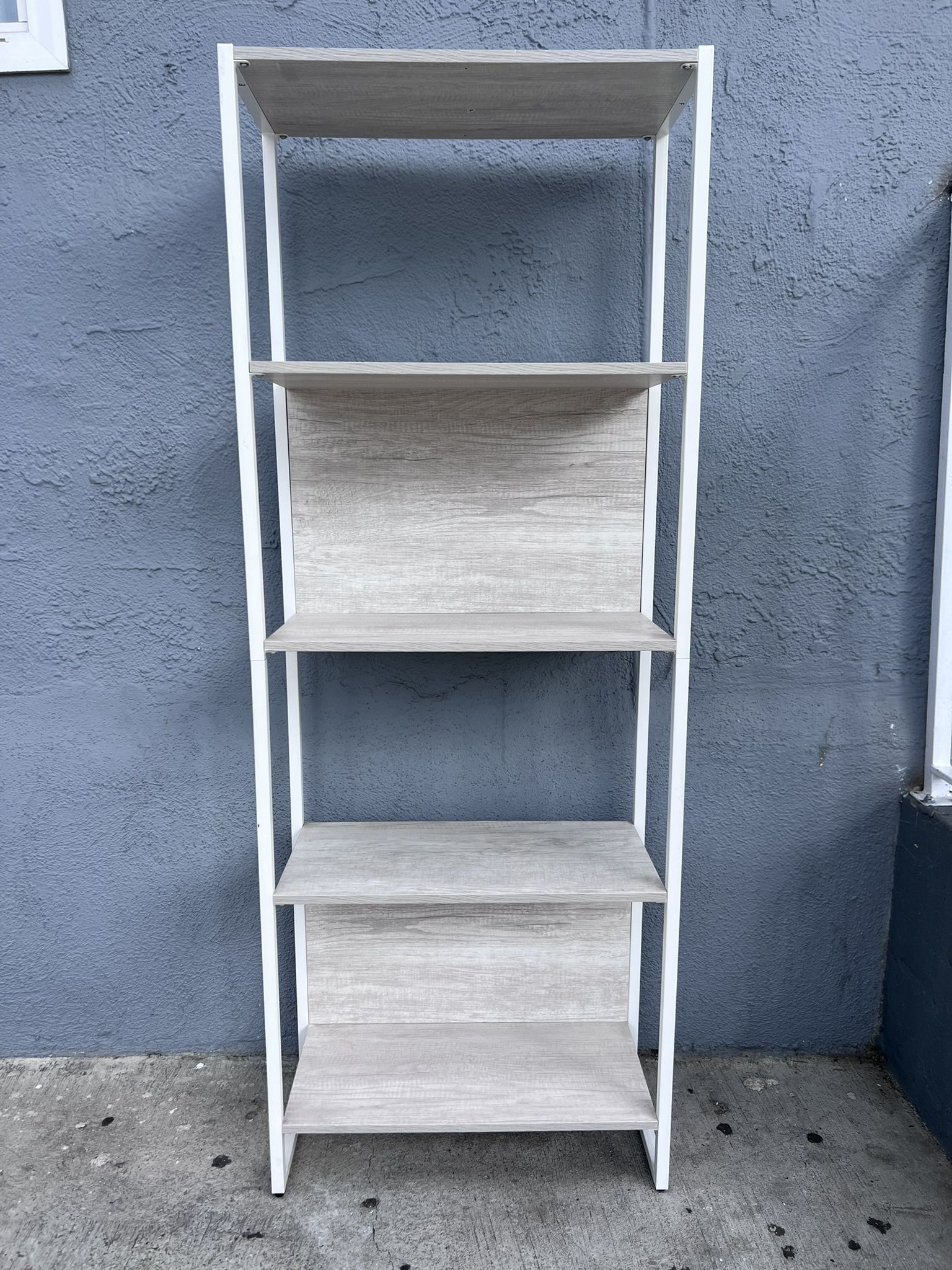 4 Shelf Wood Bookcase White And Gray With Metal Frame FURNITURE