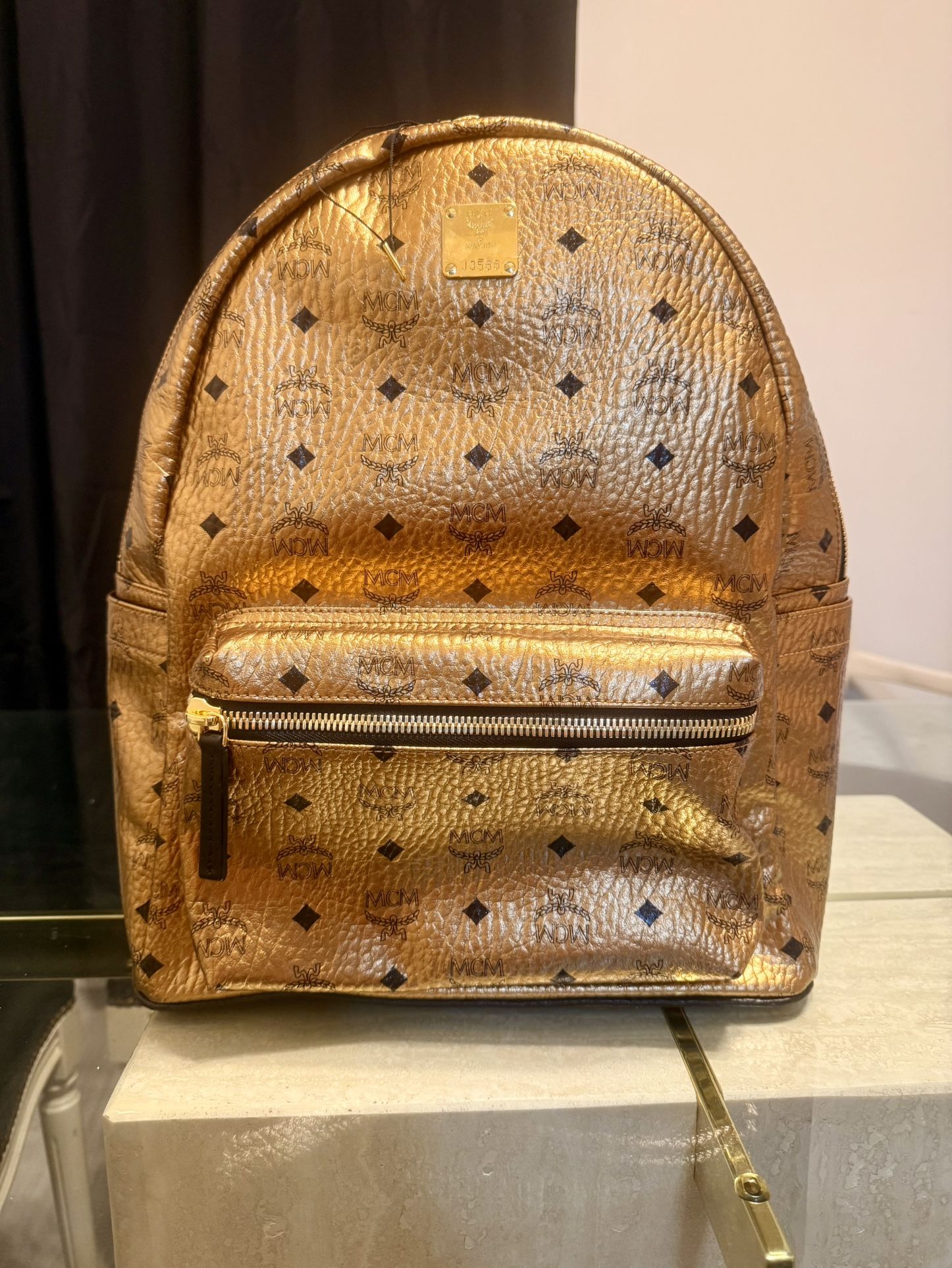 MCM Large Metallic Gold Backpack