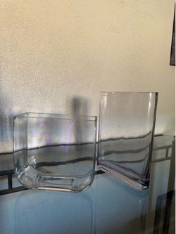 Set of 2 Modern Smoked Glass Vases Planters Geometric Contemporary Decor