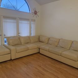Cream White Leather Sofa
