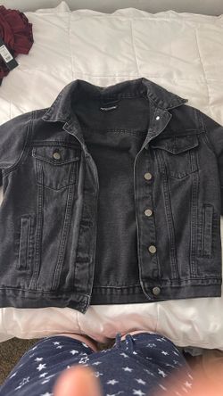 Pretty Little Thing Washed Black Distressed ripped elbow Denim Jacket Size S