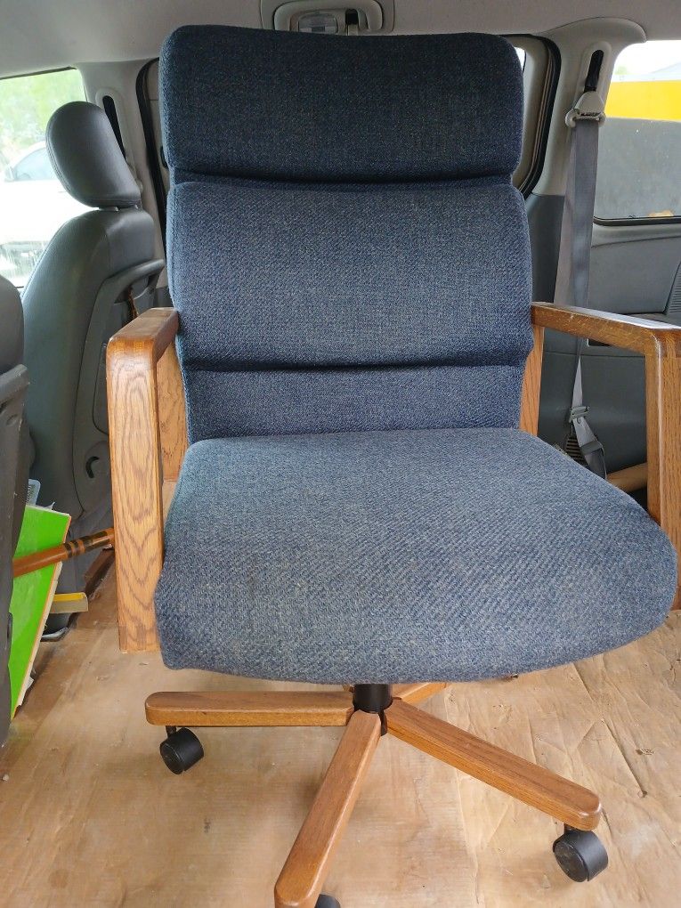 Vintage Office Chair Hard Wood Arm Rests And Double Cushioned