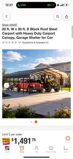 🆕 20 ft. W x 30 ft. D Black Roof Steel Carport with Heavy Duty Carport Canopy, Garage Shelter for Car
