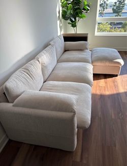 Beige Fabric Sectional Sofa with Ottoman
