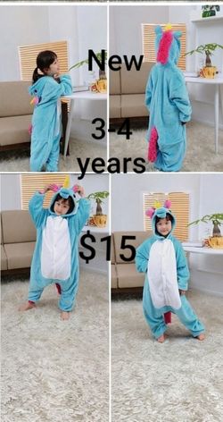 New Blue Unicorn Onesie for Kids, Size 3-4 Years