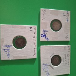 1854 Silver Dime Seated Arrows. 1856 Silver 1/2 Dime.1872 Silver 1/2 Dime.