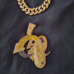 Los Angeles Rams Iced Out Rhinestone Pendant Necklace