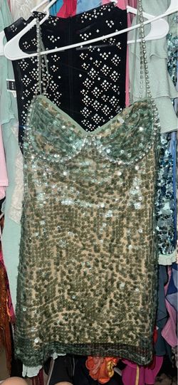 Green Sequin Mini Dress with Spaghetti Straps