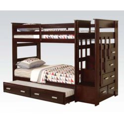 Brand New Espresso Twin/Twin Storage Bunk Bed