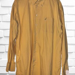 Nautica Men’s 16 1/2 34-35 Pale Yellow Vintage Oxford Long Sleeve Dress Shirt
