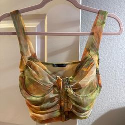 ZARA orange & green mesh crop top