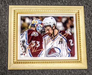 Patrick Roy and Peter Forestsburg signed autographed avalanche 11x4