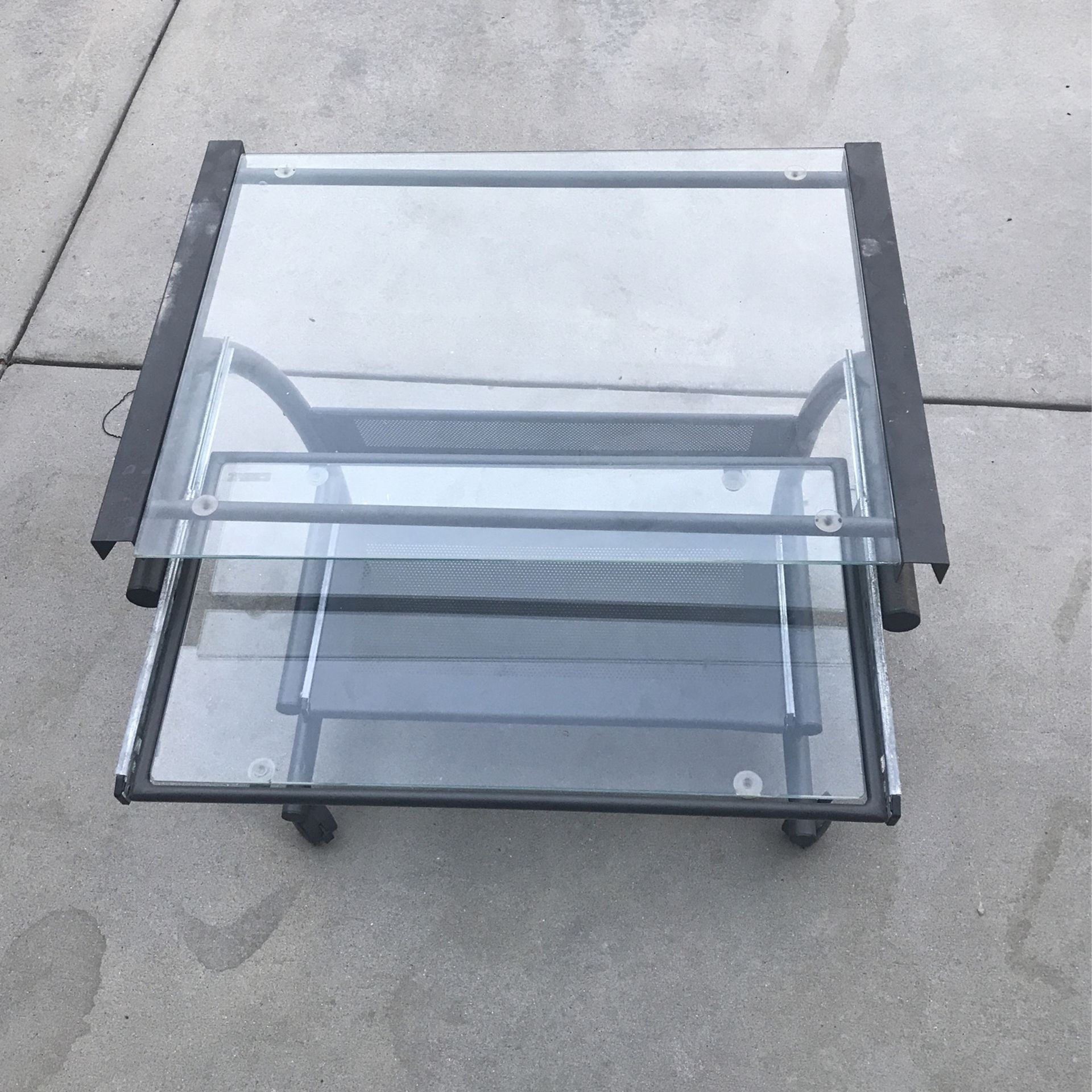 Rolling Glass Top Computer Station