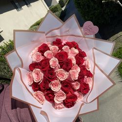 50 pink and red rose bouquet