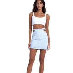 NWT WeWoreWhat Light Denim Cutout Mini Skirt | XS