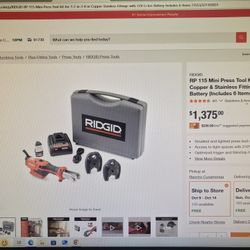 Ridgid RP 115 Mini Press Tool Kit For 1/2 In to 3/4 In Copper & Stainless Fittings with Battery 