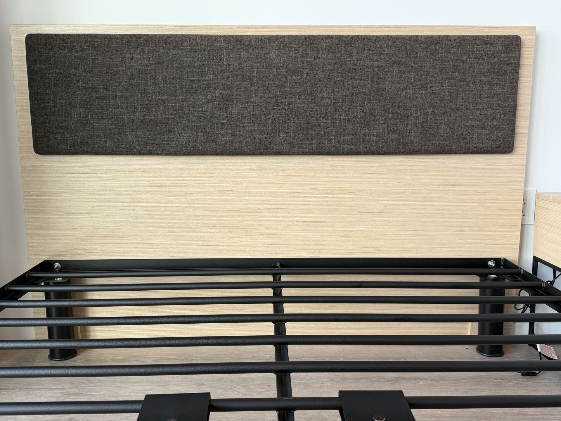 Queen Metal Bed Frame + Upholstered Headboard (Excellent Condition)