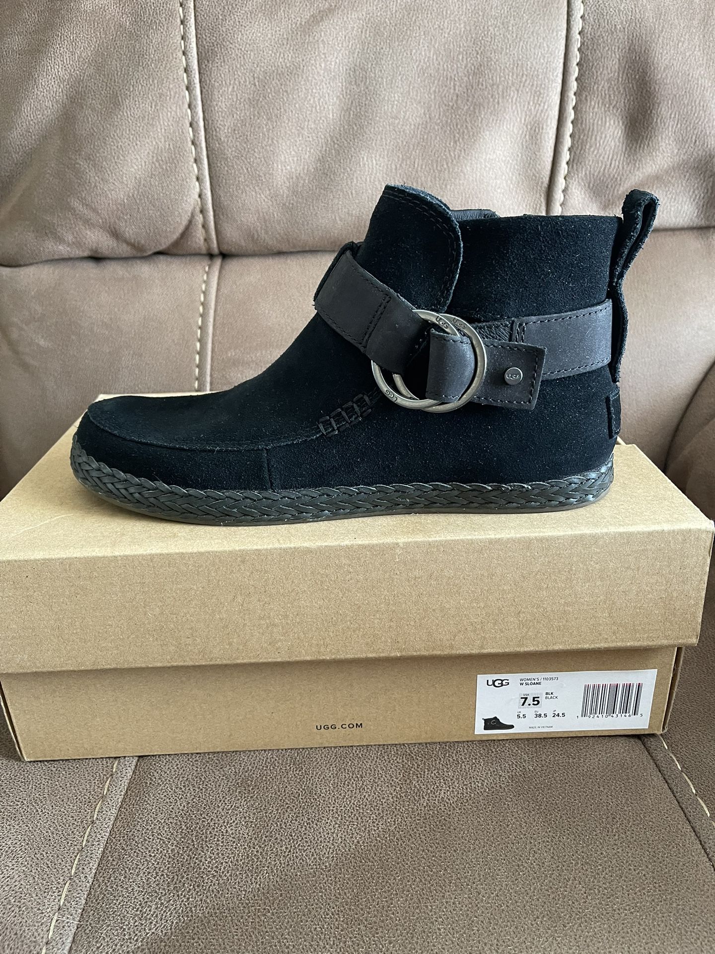 UGG Sloane Buckle Suede Booties 7.5 Black Color.