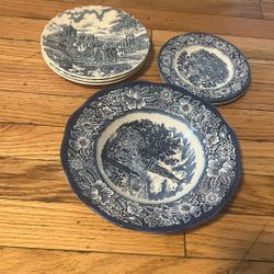 1 dinner liberty blue, 2 saucers liberty blue , 3 saucers royal wessex