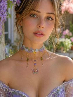 Handmade Cottagecore Lace Choker with Butterfly, Chains, Crystal & Pearl