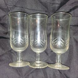 Vintage Etched Glass Stemware - Set of 3 - Retro Juice/Cordial Glasses-