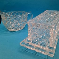 Vintage Crystal Butter Dish and Creamer