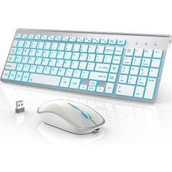 Wireless Keyboard and Mouse Combo with 7 Backlit Options,Quiet Light Up Keys,Type-C Rechargeable,Sle